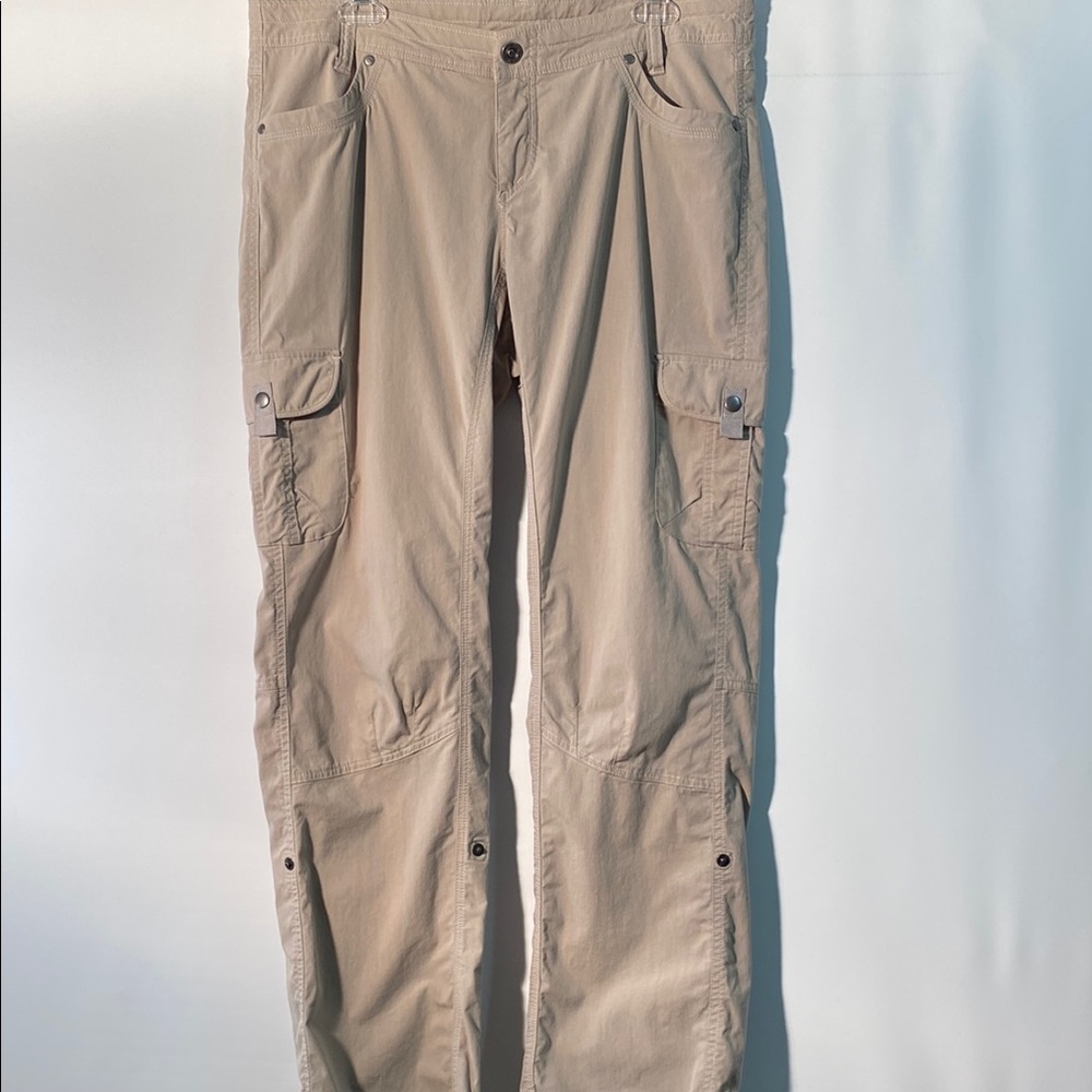 Kuhl Tan khaki Cargo Pants Versatile Durable Design With Roll Up Legs.